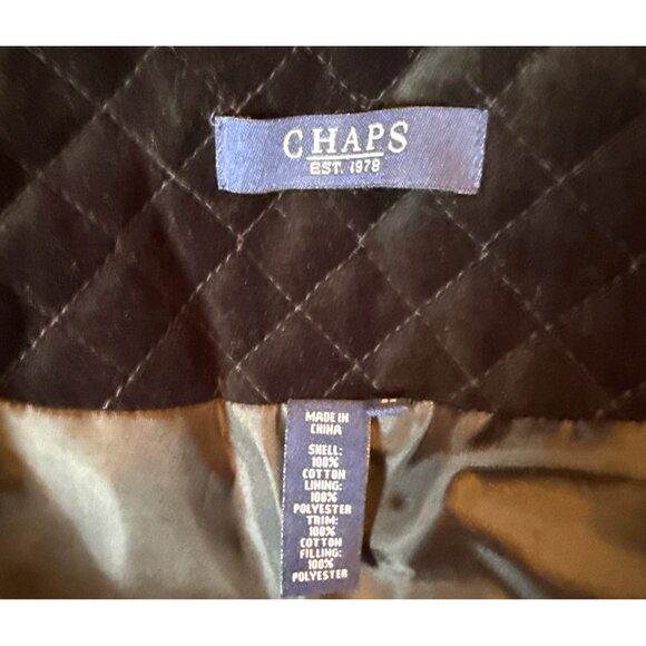 Chaps Jacket Black Velveteen Quilt Diamond Print Buttons Pockets Lined Size 3X - Picture 5 of 16
